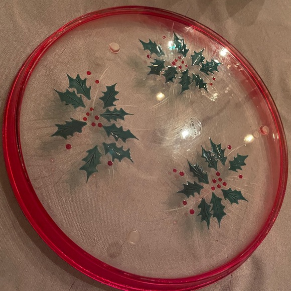 Gorham "Festive Holly" 11" Round Glass Plate 11 7/8" diameter, GUC - Picture 2 of 9